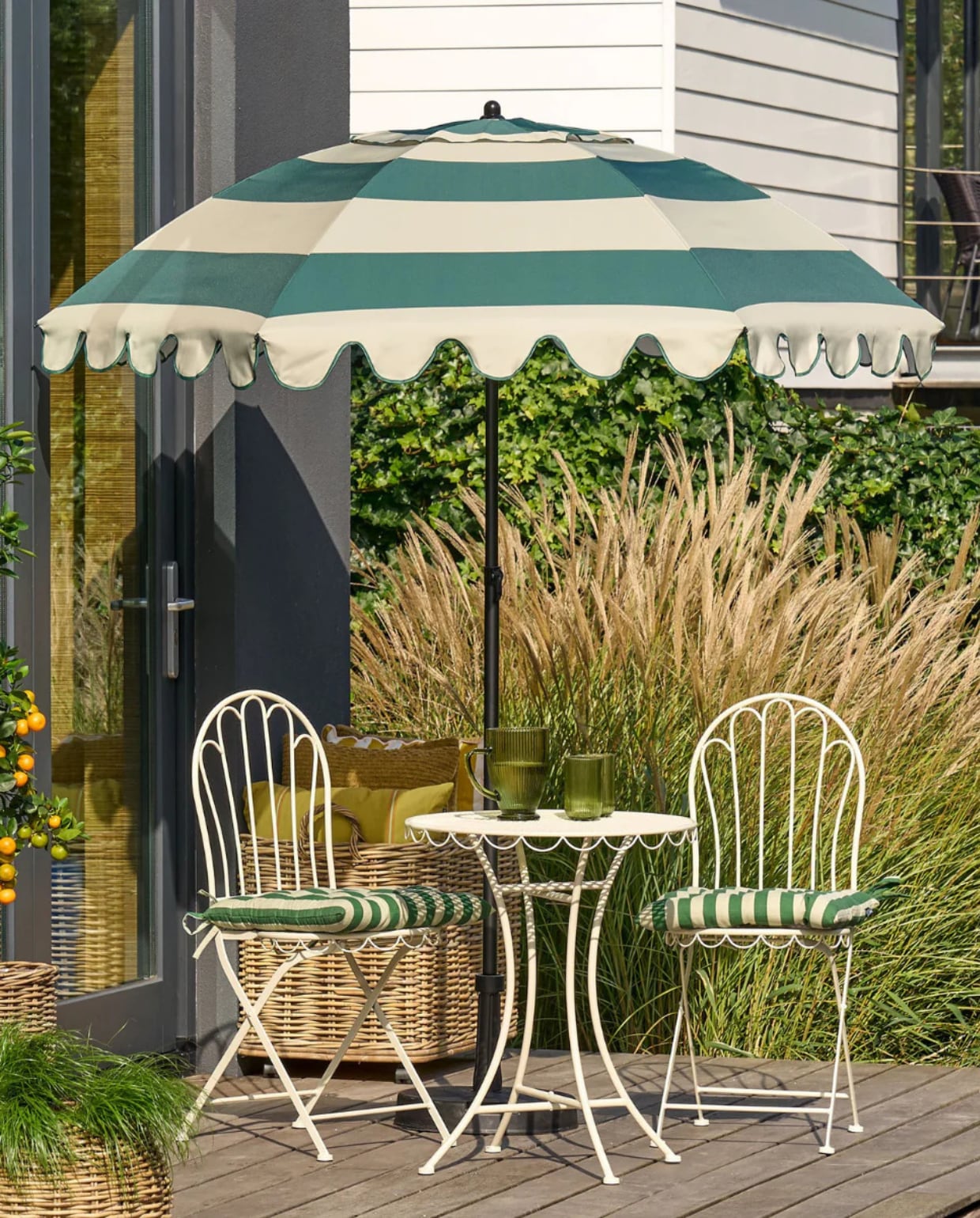 Kantelbare Parasol met Ruches - Stokparasol 238 x Ø195 cm - Tuin of Balkonparasol - Polyester, Staal - Terra Mica Decorations