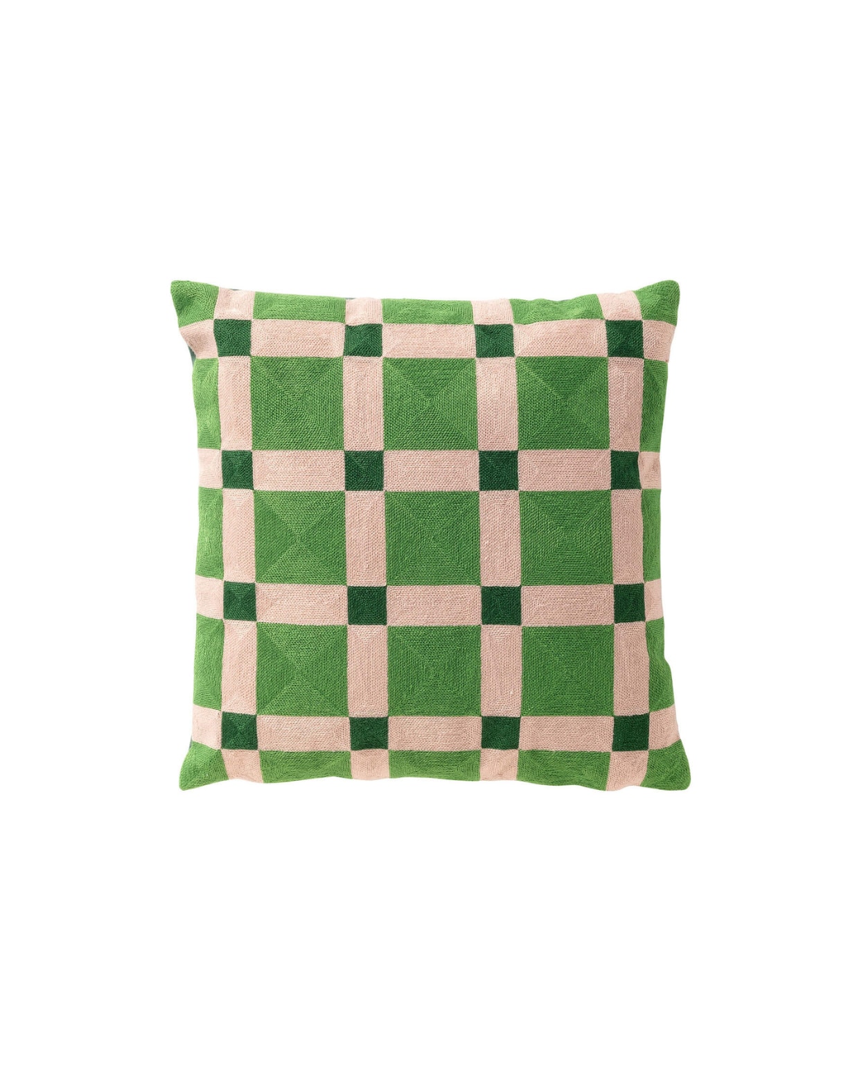 Sierkussen 45x45 cm - geblokt patroon - geborduurd - Courtyard - groen Blocks