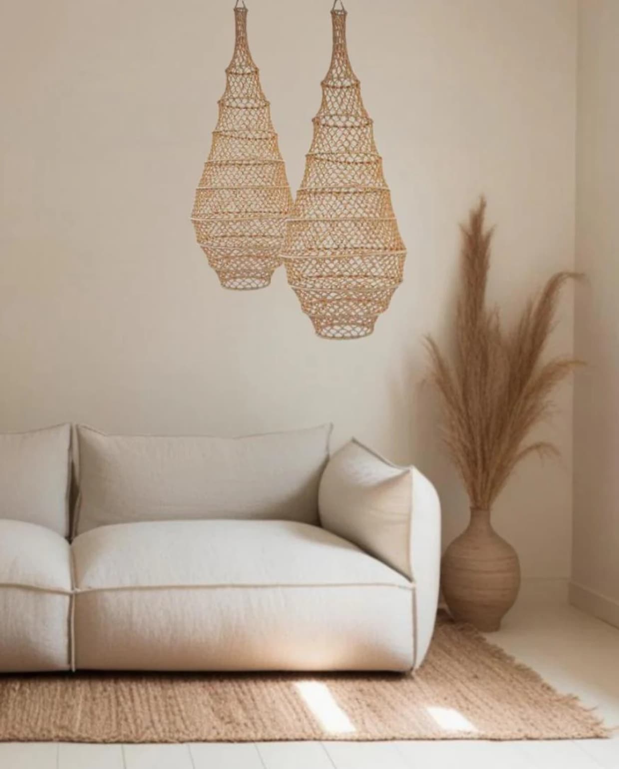 Hanglamp Numa, off white, viscose, fishnet design, Ø 40 cm / H 110 cm Mômé