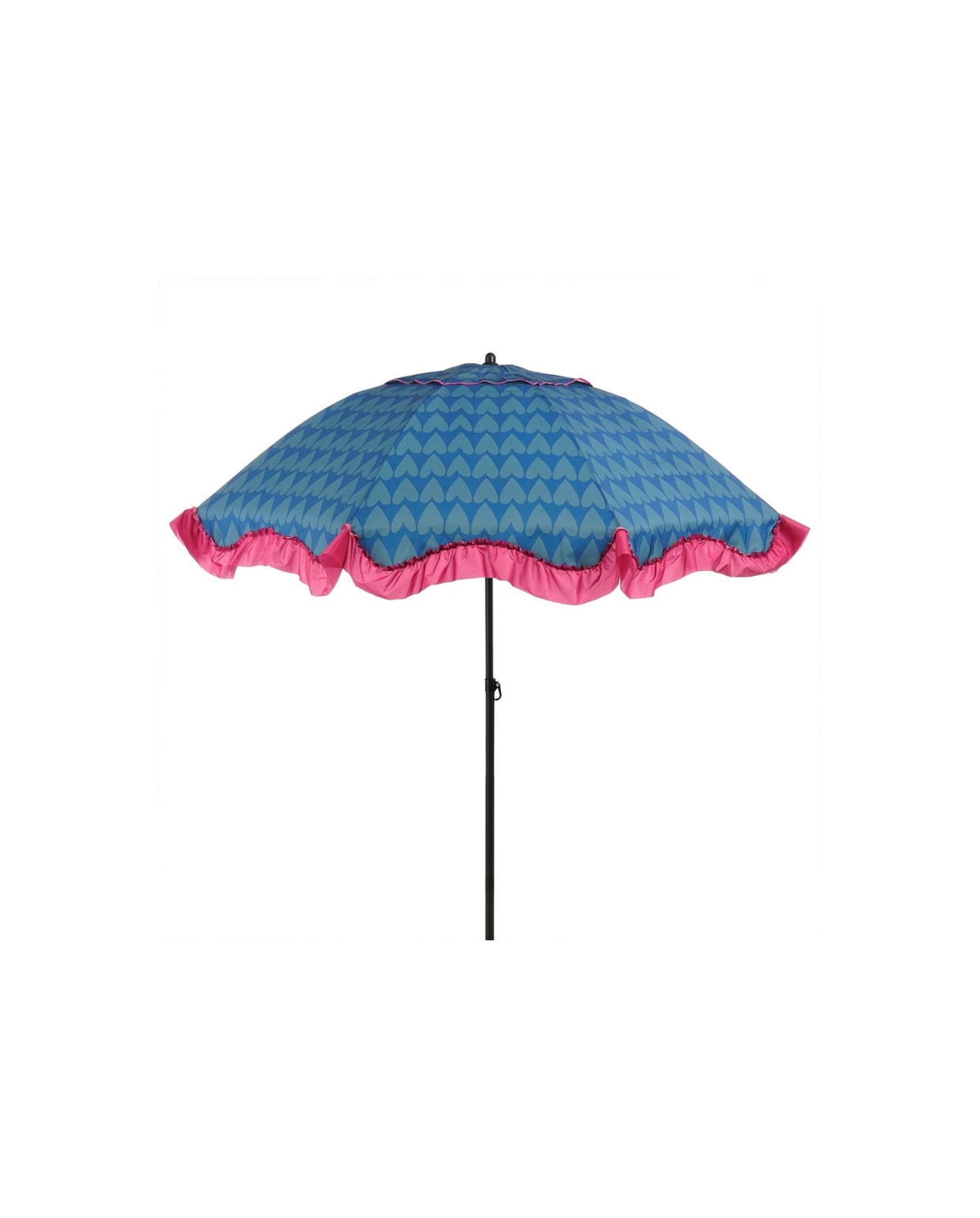 Blauwe stokparasol Mitchell met hartjesmotief, 238 x Ø220 cm, Edelman Edelman