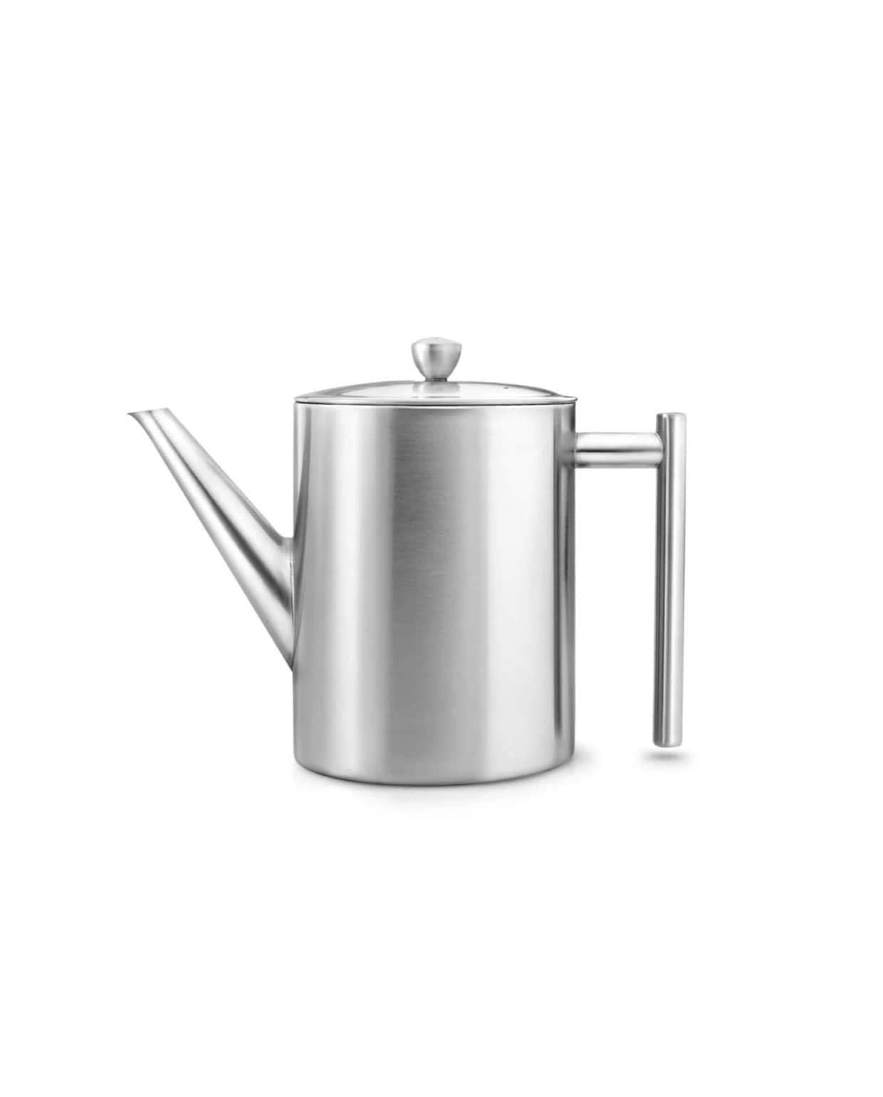 Dubbelwandige theepot Minuet Cylindre - 1,2 liter - Mat staal - Met filter Bredemeijer